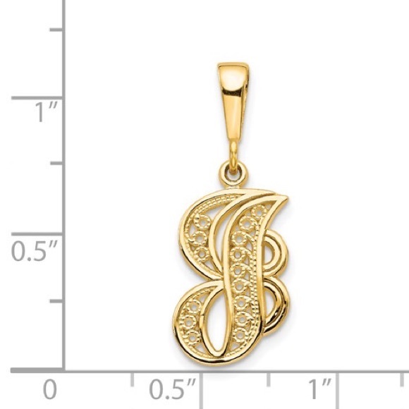 14k Yellow or White Gold Filigree Stylized Letter Initial Alphabet Charm Pendant - Picture 11 of 16
